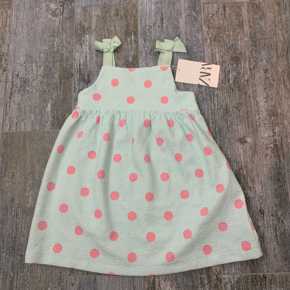 Zara Mint Green and Pink Polka Dot Kids Dress